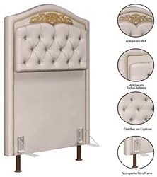 Cabeceira Cama Box Solteiro 90cm com Tachas Imperial Veludo J02 Bege -