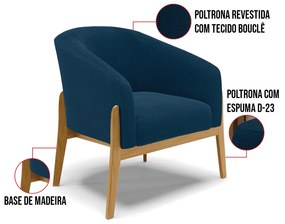 Poltrona e Puff Decorativo Base Madeira Stella Bouclê P01 - D'Rossi - Azul