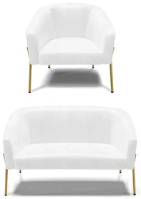 Sofá Namoradeira e Poltrona Pé de Ferro Dourado Stella Sintético PU Branco D03 - D'Rossi