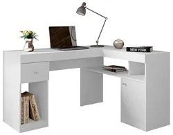 Mesa Para Computador Escrivaninha em L Nilo Branco Fosco - Caemmun