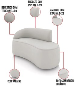 Sofá 2 Lugares Orgânico 140cm Morgan e Poltrona Lua Veludo D03 - D'Rossi - Cinza