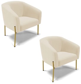 Poltrona Decorativa Pé de Ferro Dourado Kit 2 Stella Linho D03 - D'Rossi - A19 Bege