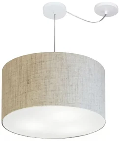Lustre Pendente Cilíndrico Com Desvio De Centro Md-4167 Cúpula em Tecido 60x30cm Rustico Bege - Bivolt