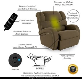 Poltrona do Papai Sala de Cinema Reclinável Kylie Power Touch Massagem USB Veludo Capuccino G23