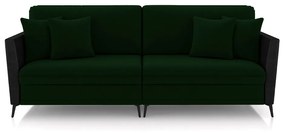 Sofá Living Decorativo Zagreb 3 Lugares 262cm com Almofadas Pés de Ferro Veludo/PU Verde/Preto G33 - Gran Belo