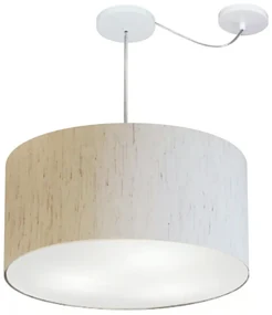 Lustre Pendente Cilíndrico Com Desvio Linho Bege MJ-4264 Para Mesa de Jantar e Estar