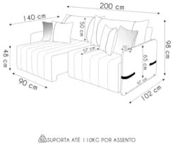 Sofá Cama Retrátil 200cm Essence D05 Linho Cinza/Preto - Mpozenato