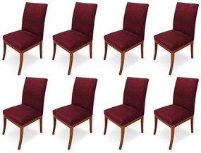 Conjunto 8 Cadeiras Raquel para Sala de Jantar Base de Eucalipto Suede Bordô
