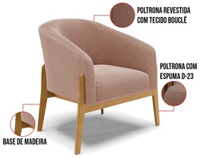 Poltrona Decorativa Base Madeira Stella Bouclê D03 - D'Rossi - Rose