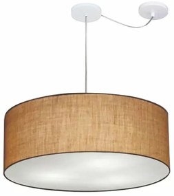 Lustre Pendente Cilíndrico Com Desvio Md-4266 Cúpula em Tecido 60x21cm Palha - Bivolt