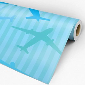 Papel de parede adesivo infantil listrado avião