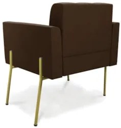 Poltrona Para Sala Pé Metal Dourado Kit 2 Ana Suede Marrom - Ibiza