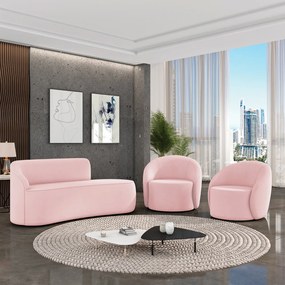 Sofá 3 Lugares Orgânico 180cm Morgan e 2 Poltronas Lua Suede D03 - D'Rossi - Rosa Bebê