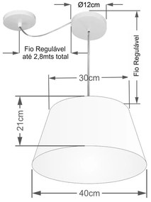 Lustre Pendente Cone Com Desvio de Centro Vivare Md-4273 Cúpula em Tecido 30x40cm - Bivolt - Rustico-Cinza - 110V/220V