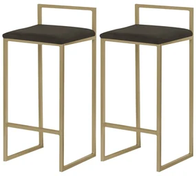 Kit 2 Banquetas Decorativa Jasmine Base Gold Suede Marrom G41 - Gran Belo