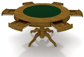 Conjunto Mesa de Jogos Carteado Bellagio Tampo Reversível e 6 Cadeiras Madeira Poker Base Estrela Veludo Verde/Mel G42 - Gran Belo