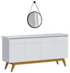 Balcão Buffet Classic Com Espelho Adnet 67cm HI01 Branco Acetinado - M