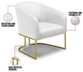 Cadeira Sala de Jantar Industrial Dourado Kit 2 Stella Sintético D03 - D'Rossi - Branco