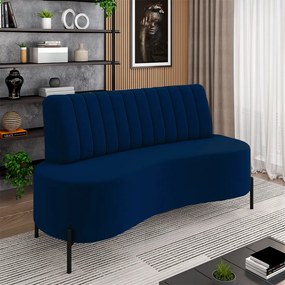 Sofá Living Decorativo 2 Lugares 1,35M Katara Pés de Ferro Veludo Azul G33 - Gran Belo