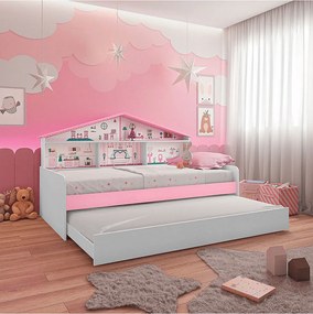 Cama Infantil Casa De Boneca Com Cama Auxiliar E Luz/Led Pura Magia