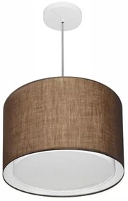 Lustre Pendente Cilíndrico Duplo Md-4286 Cúpula em Tecido 40x30cm Café - Bivolt