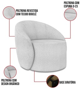 Poltrona Decorativa Orgânica Giratória Lua Bouclê Cinza D03 - D'Rossi