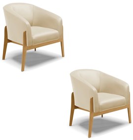 Poltrona Decorativa Base de Madeira kit 2 Stella Sintético D03 - D'Rossi - Bege