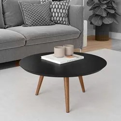 Conjunto Mesas de Centro Redondas Pés Madeira Luna Preto Acetinado - P