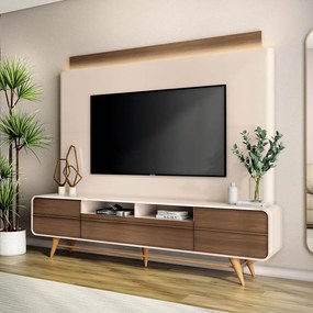 Estante de TV 85 Pol 220cm Dany H01 - D'Rossi - Castanho e Off White