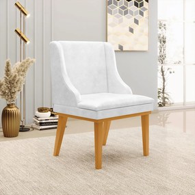 Cadeira Decorativa Sala de Jantar Base Fixa de Madeira Firenze PU Branco Brilho/Castanho G19 - Gran Belo