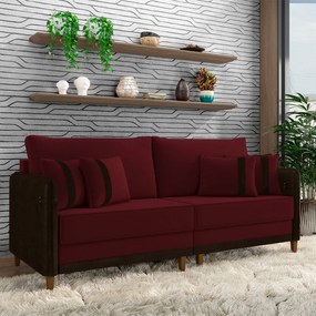 Sofá Living Montecarlo 2 Lugares Bipartido 212cm Pés em Madeira Veludo/PU Bordô/Marrom G33 - Gran Belo