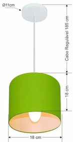 Lustre Pendente Cilíndrico Vivare Md-4046 Cúpula em Tecido 18x18cm - Bivolt - Verde-Limão - 110V/220V