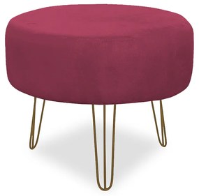 Puff Chloe Pés Hairpin Legs Dourado Suede Bordo