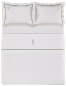 Jogo de Cama Trussardi Cetim 300 Fios Vercelli Branco e Pistacchio - Queen  Queen