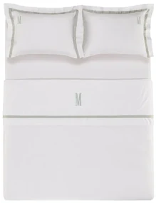 Jogo de Cama Trussardi Cetim 300 Fios Vercelli Branco e Pistacchio - Queen  Queen