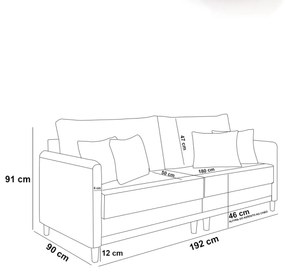 Sofá 3 Lugares Living 192cm Pé Madeira Valença Nozes/Veludo Rosê K01 - D'Rossi