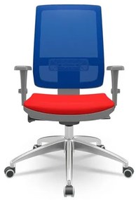 Cadeira Brizza Diretor Grafite Tela Azul com Assento Aero Vermelho Base Autocompensador Aluminio - 65766 Sun House