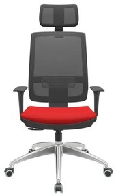 Cadeira Office Brizza Tela Preta Com Encosto Assento Aero Vermelho RelaxPlax Base Aluminio 126cm - 63520 Sun House