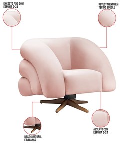 Poltrona Giratória Orgânica com Balanço kit 2 Tana Bouclê E03 - D'Rossi - Rose