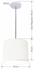 Luminária Pendente Vivare Free Lux Md-4106 Cúpula em Tecido - Branca - Canopla branca e fio transparente