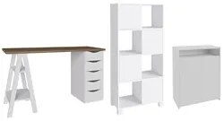 Conjunto Escritório Home Office 3 Peças Maly A06 Nogal/Branco - Mpozen