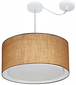 Lustre Pendente Cilíndrico Com Desvio Md-4309 Cúpula em Tecido 55x30cm Palha - Bivolt
