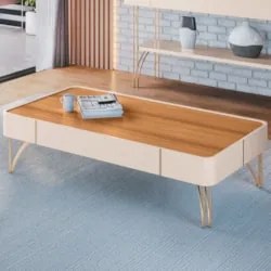 Mesa de Centro Para Sala Pés de Aço Cadenza Off/Cinamomo - HB Móveis