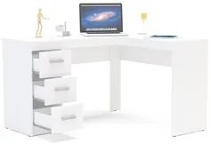 Mesa Para Escritório Escrivaninha 3 Gavetas Fênix Branco - Politorno