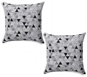 Kit 02 Capas para Almofada Tecido Estampado Triângulo Preto e Branco D96 42x42 cm - D'Rossi