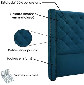 Cabeceira Cama Box Queen 160 cm Vicenza Veludo Azul Marinho S04 - D'Rossi