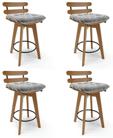 Kit 04 Banquetas Giratória Costela Suede Base Madeira MA70 - D'Rossi - Cinza