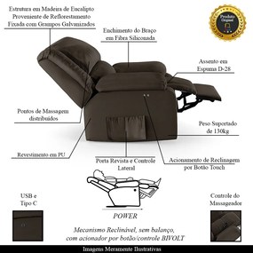 Poltrona do Papai Reclinável Melim Power Touch Massagem PU Marrom FH1 - D'Rossi