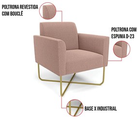 Poltrona Sala Base X Industrial Dourado Marisa Bouclê D03 - D'Rossi - Rose