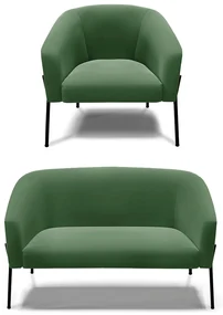 Sofá Namoradeira e Poltrona Pé de Ferro Preto Stella Suede Verde D03 - D'Rossi